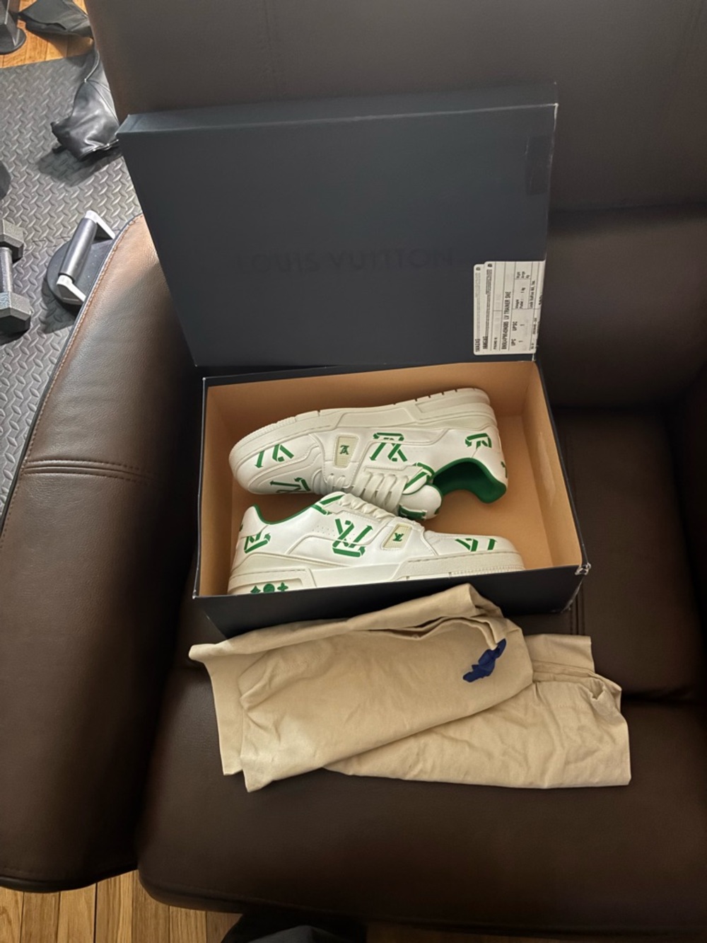 Louis Vuitton White Sneakers with Green LV Accents